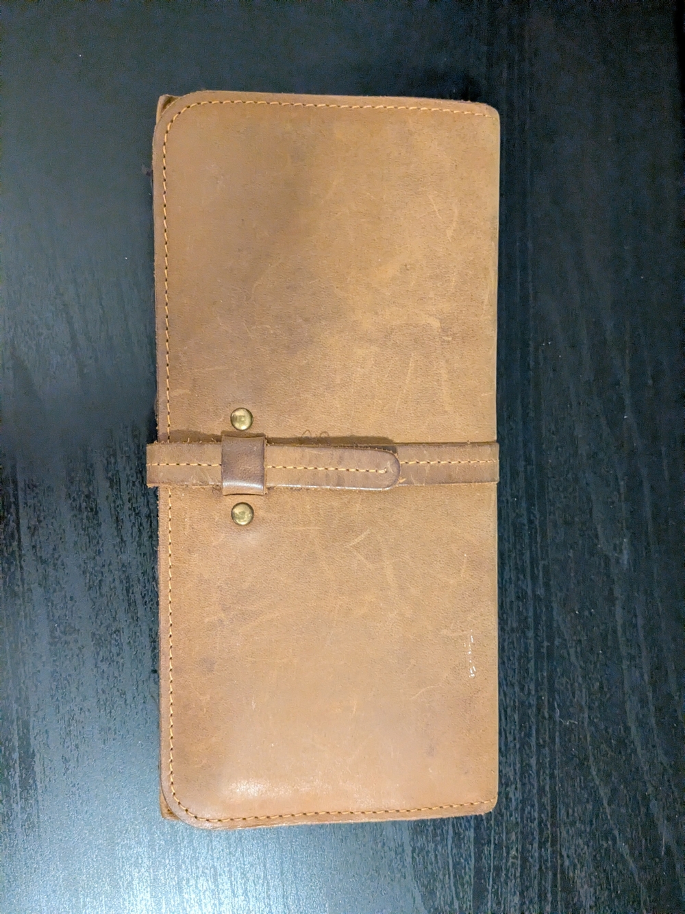 Genuine Leather Wallet with Strap Closure